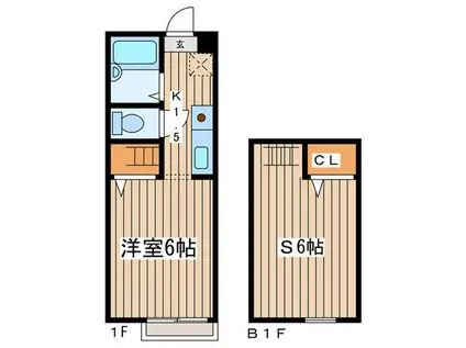湘南ケーオーフラットD(1SK/1階)の間取り写真
