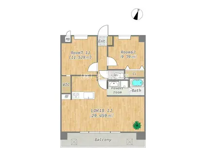 GRAND CHAINON平成(2LDK/7階)の間取り写真