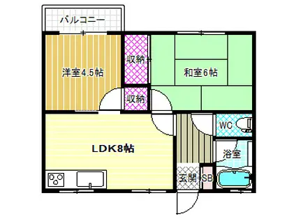 玉手山グリーンハイツ(2LDK/3階)の間取り写真