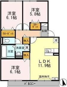 ロイヤルガーデン なでしこ館 D(3LDK/3階)の間取り写真