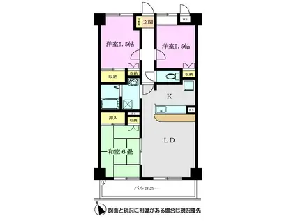 マンション・フォンテヌ(3LDK/3階)の間取り写真