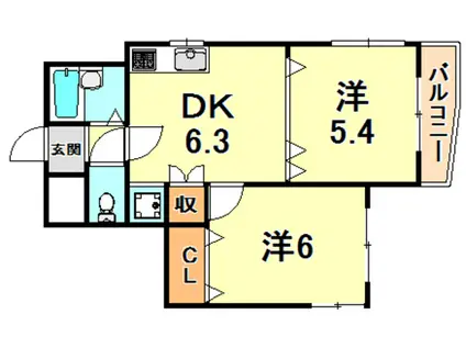 ヴェルドミール御影(2DK/6階)の間取り写真