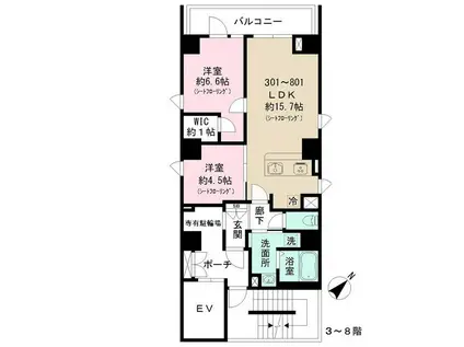 ショコラスイート東日本橋(2LDK/6階)の間取り写真