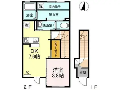 グランメゾン祗園(1DK/2階)の間取り写真