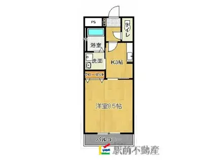 パサージュ上峰(1K/2階)の間取り写真