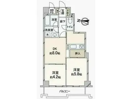 クリオ北久里浜一番館(2DK/4階)の間取り写真