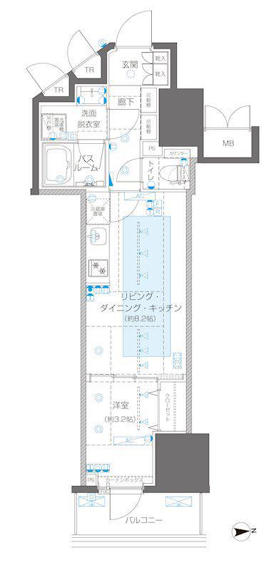 ZOOM信濃町(1LDK/10階)の間取り写真