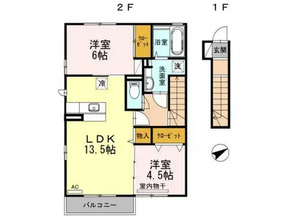 フ・ミール6号館(2LDK/2階)の間取り写真
