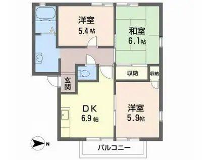 サンプライム阪南B棟(3DK/2階)の間取り写真