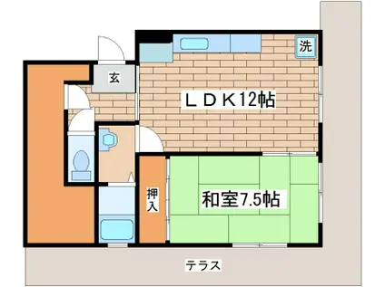 高島グリーンハイツ(1LDK/1階)の間取り写真