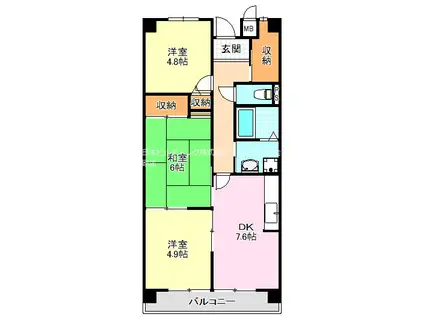 ボナージュ石橋(3SDK/4階)の間取り写真