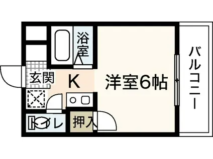 ウィンディア海老園(1K/2階)の間取り写真