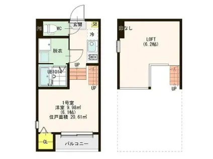 ハーモニーテラスマハロ(1K/2階)の間取り写真