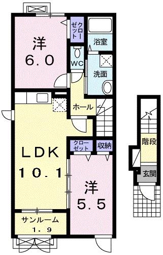 アンジール ハーネ(2LDK/2階)の間取り写真