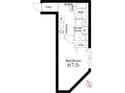ハーモニーテラス若松町(ワンルーム/1階)の間取り写真