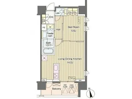 ヴェルデコート西新宿(1LDK/5階)の間取り写真