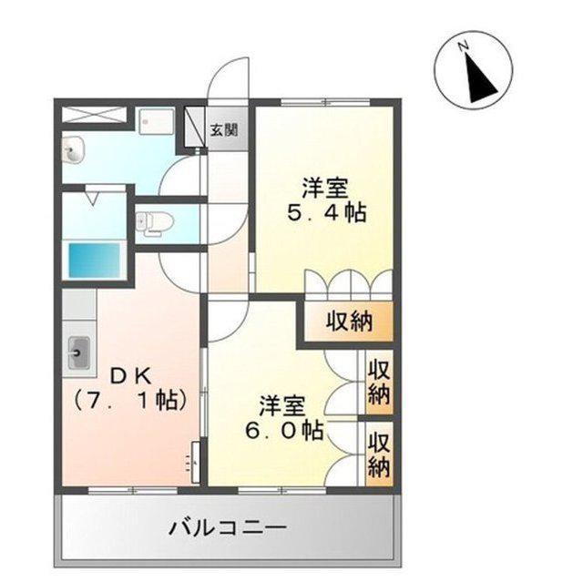 ライラック(2DK/2階)の間取り写真