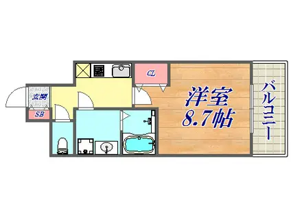 ラージヒル神戸西(1K/3階)の間取り写真