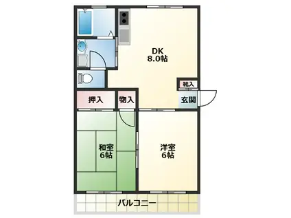 バームハイム(2DK/2階)の間取り写真