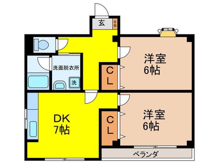 ヒルサイドテラス(2DK/1階)の間取り写真
