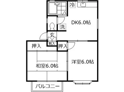 オークリーフ(2DK/2階)の間取り写真
