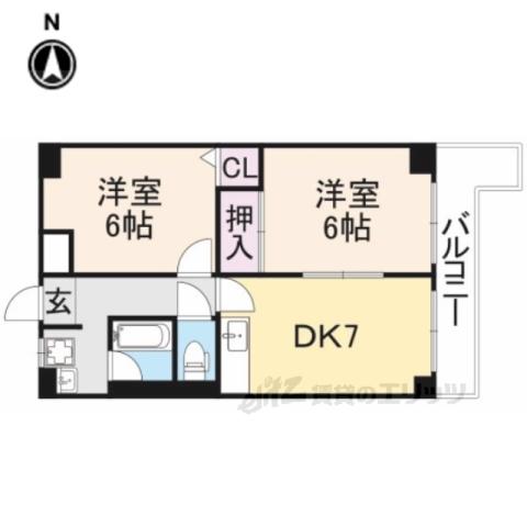 あやめ池ガーデンハイツ(2DK/4階)の間取り写真