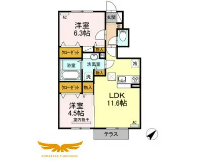 グランヴィア樹(2LDK/1階)の間取り写真