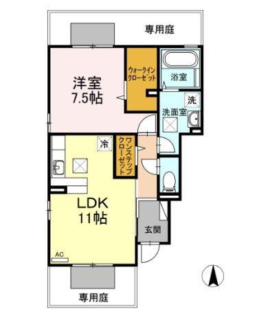 フェリス河内A棟(1LDK/1階)の間取り写真