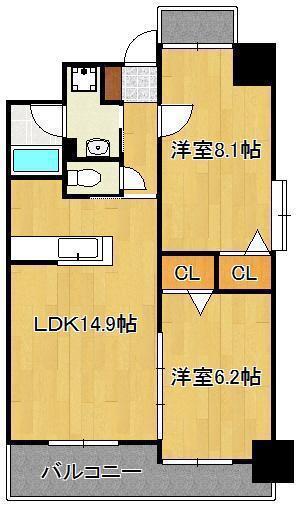 グランドツイン黒崎(2LDK/5階)の間取り写真