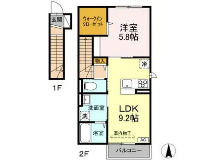 ラブリエSUN II(1LDK/2階)の間取り写真