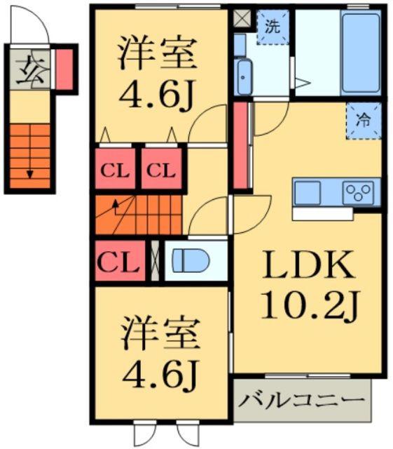 ヴァンベール(2LDK/2階)の間取り写真