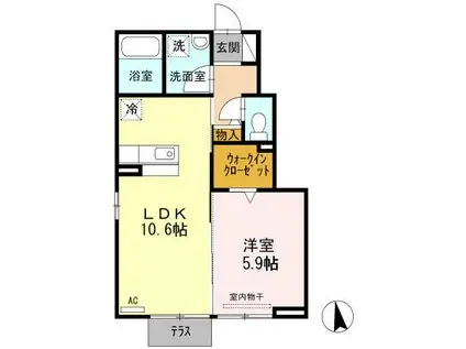 オンディーヌ(1LDK/1階)の間取り写真