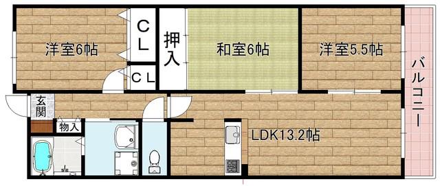 グリーンヒルズ高槻(3LDK/3階)の間取り写真