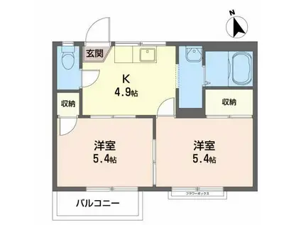 ドエル南青山(2K/2階)の間取り写真