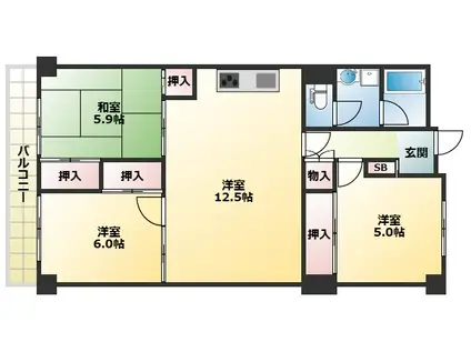 シキボウスター西宮北口(3LDK/3階)の間取り写真
