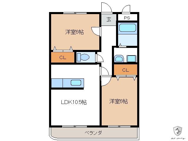 サンモール美木(2LDK/2階)の間取り写真