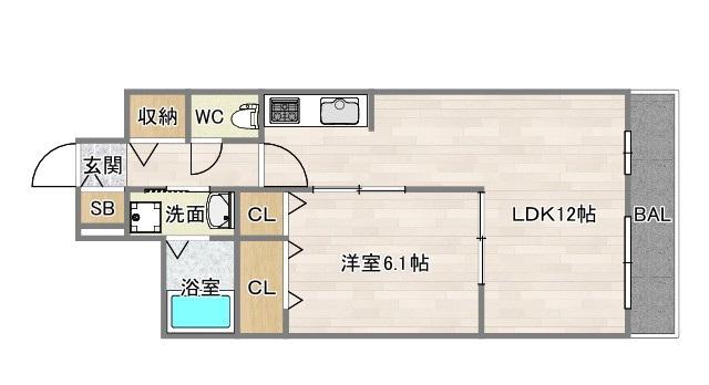 東粉浜3丁目(1LDK/1階)の間取り写真