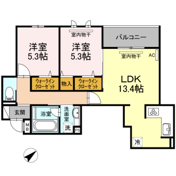 リベラII(2LDK/2階)の間取り写真