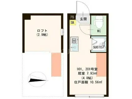 ハーモニーテラス新小岩(ワンルーム/2階)の間取り写真