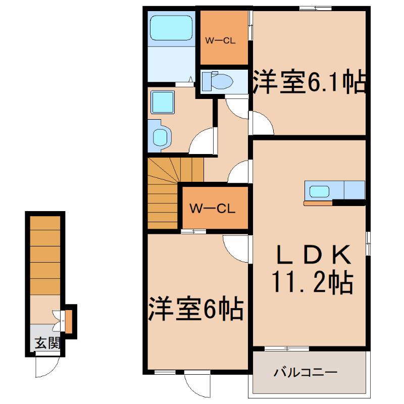 アップ・テイル(2LDK/2階)の間取り写真