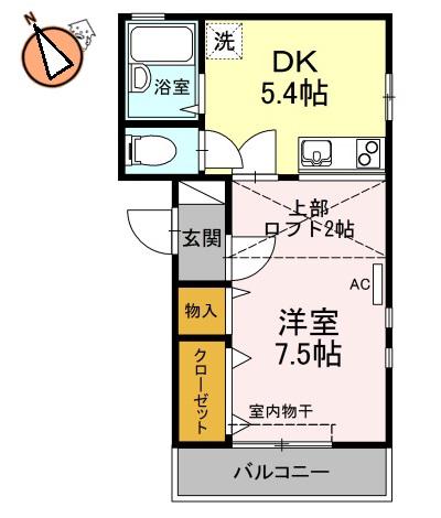 ハイツ夷山(1DK/2階)の間取り写真
