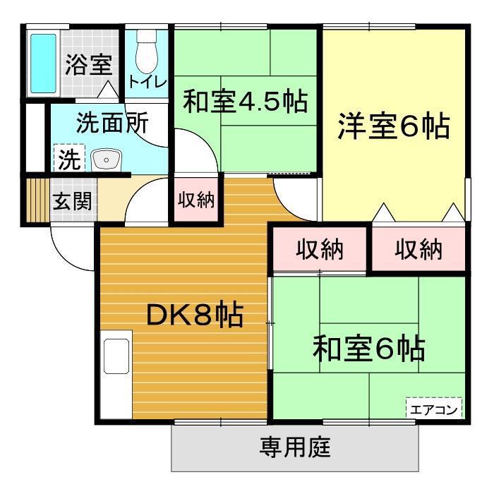 ハイカムール田倉 A棟(3DK/1階)の間取り写真