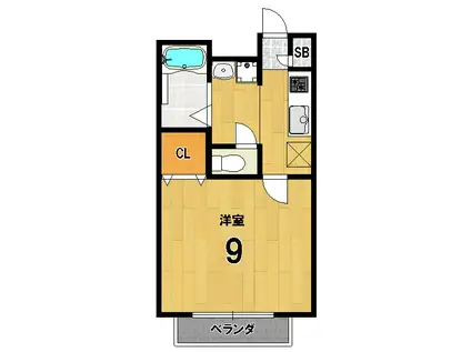 アムール一乗寺II(1K/2階)の間取り写真