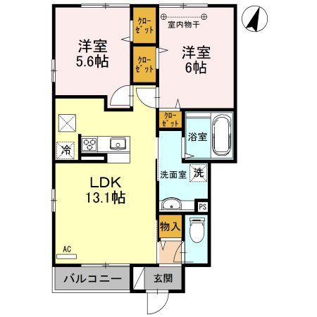 ブルームーン A(2LDK/1階)の間取り写真