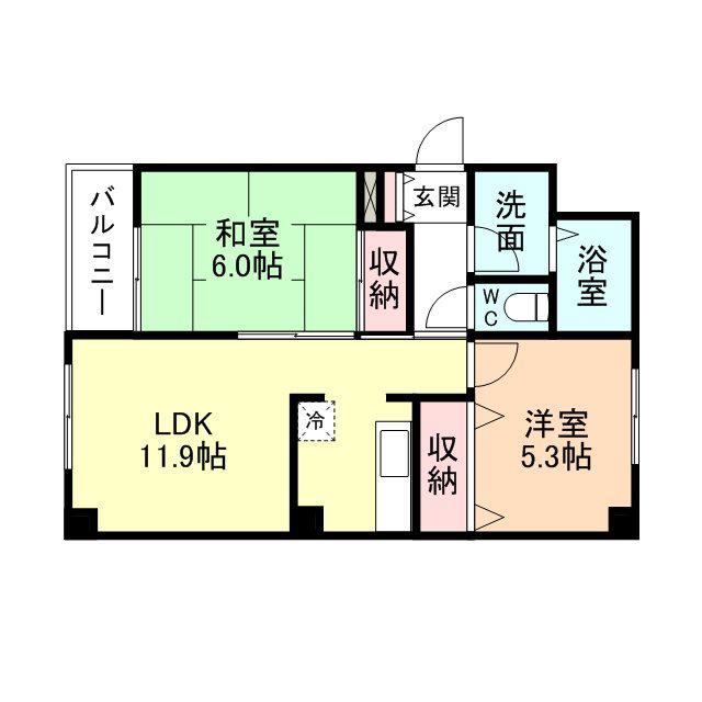 ベルトピア富山I(2LDK/7階)の間取り写真