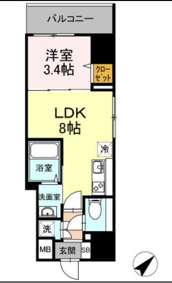 ベイサイドヒルズ関内(1LDK/9階)の間取り写真