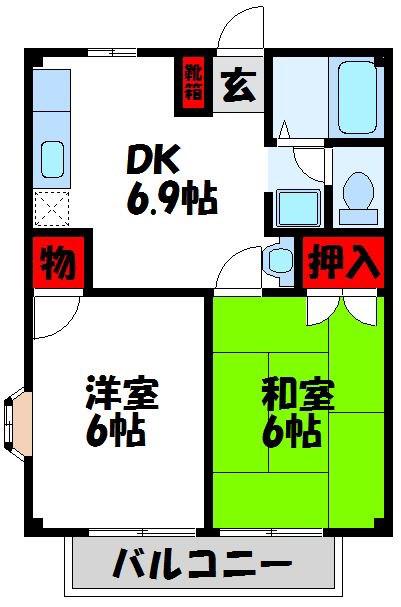 ファミールA(2DK/1階)の間取り写真