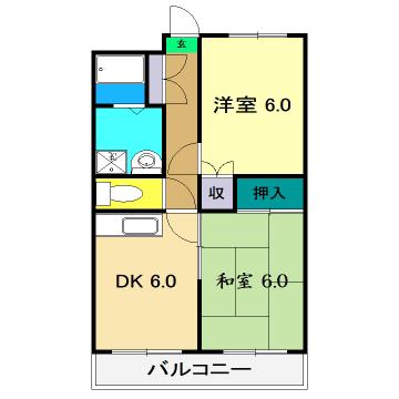 松村マンション(2DK/1階)の間取り写真