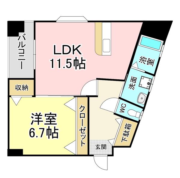 アンビエンス小倉駅前(1LDK/4階)の間取り写真