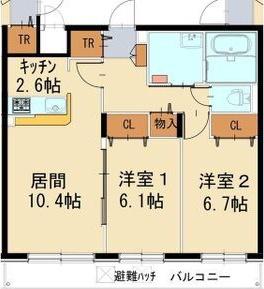 ロワシーヴィラージュ(2LDK/4階)の間取り写真